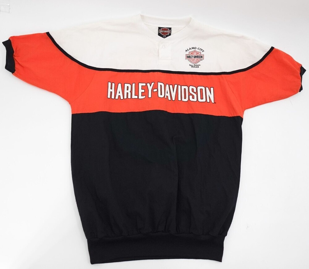 Harley-Davidson Henley Adult Large White Orange Black Colorblock Alamo City San